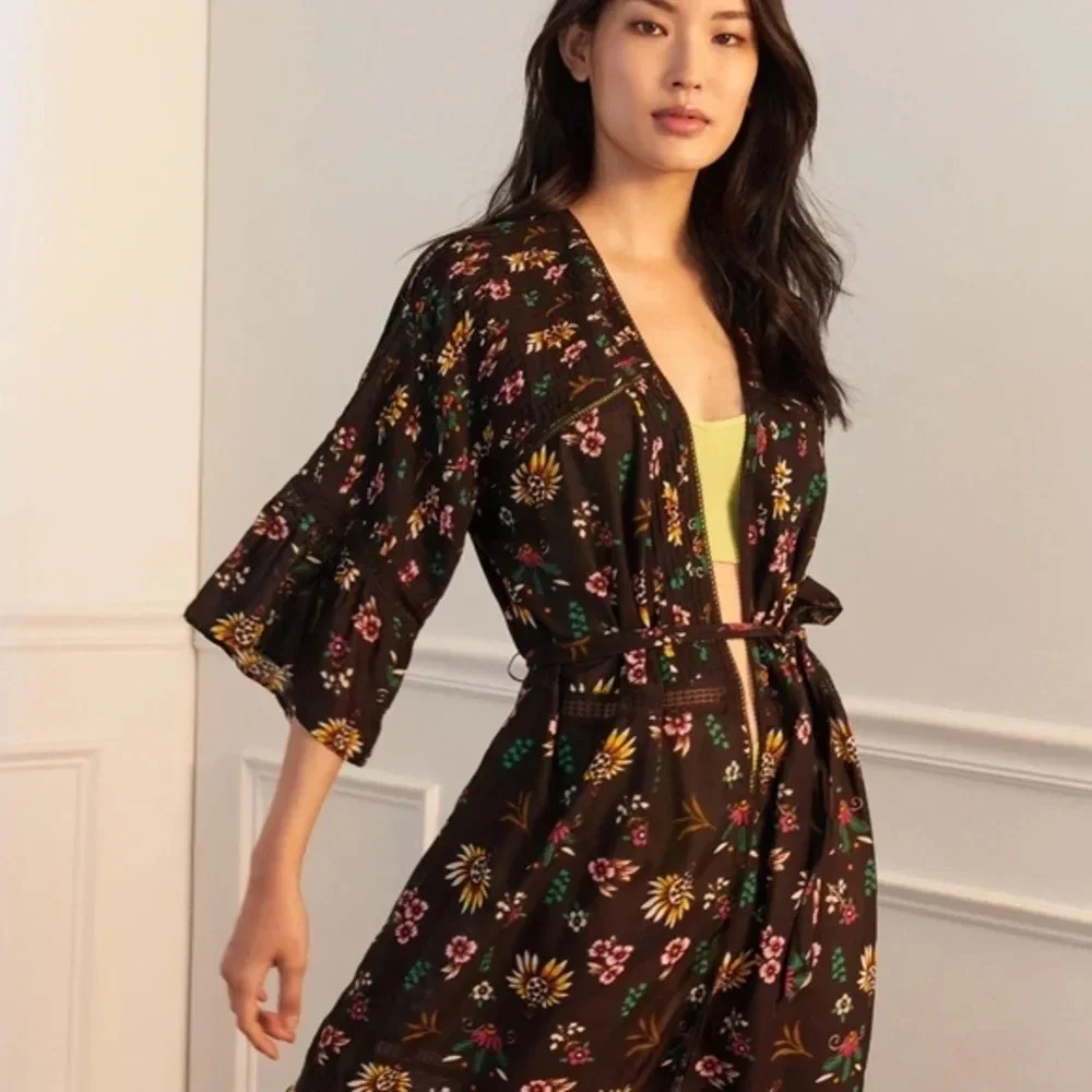 Anthropologie Pintucked Floral Robe